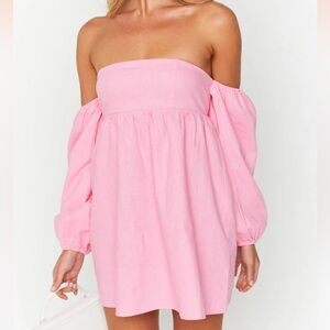 Beginning Boutique Koa Pink Off Shoulder Linen Mini Dress - US 4
